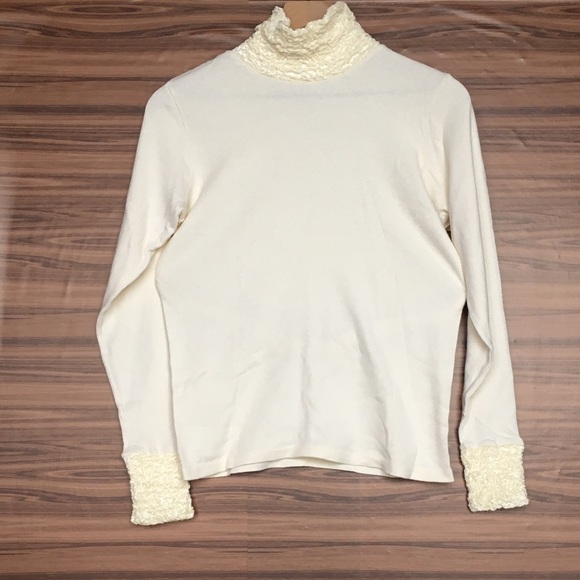 Cream top with velvet cuffs and turtleneck - Picture 1 of 2
